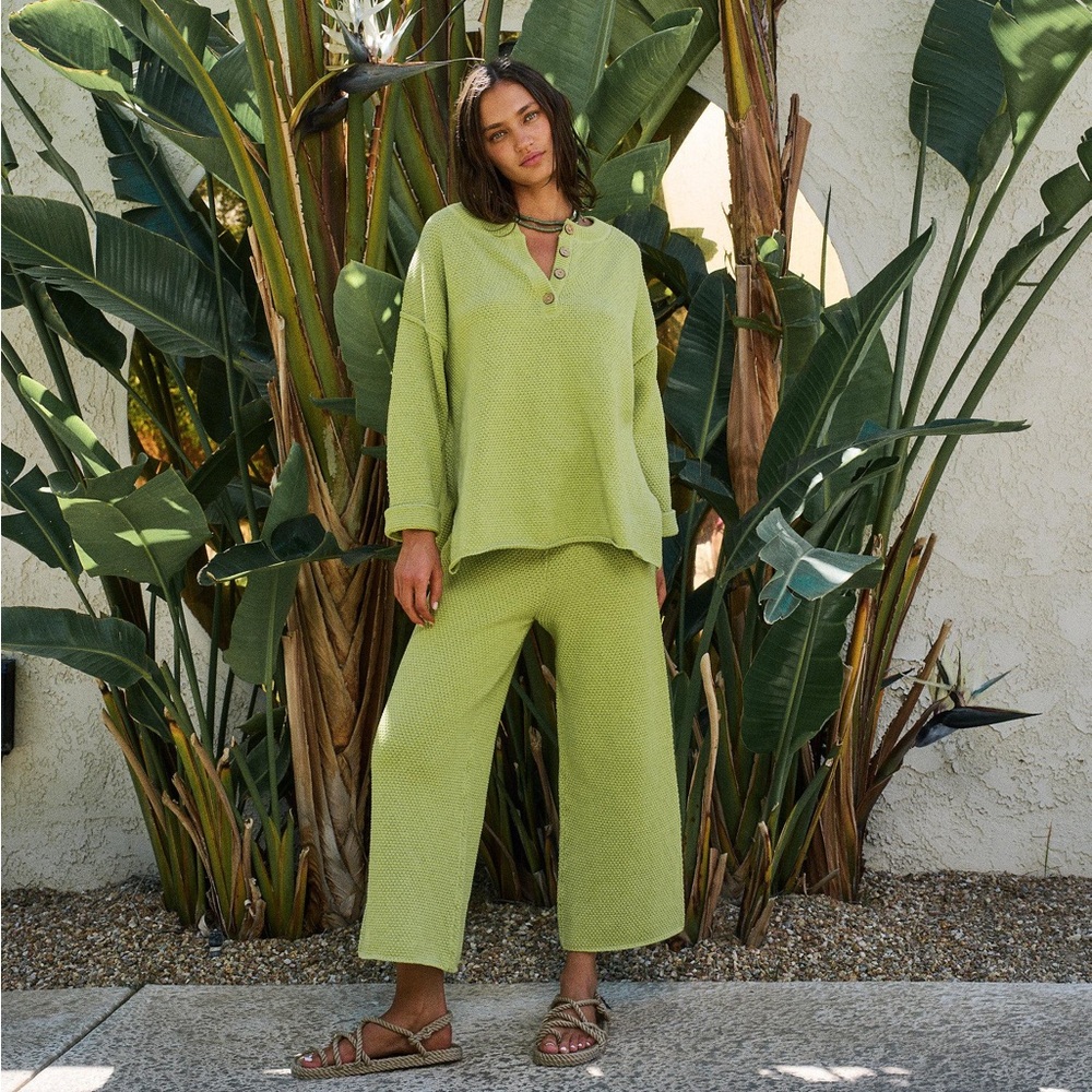 Free People Lime V-Neck Sweater